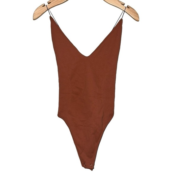 Intimately Free People M Terra Cotta Skinny Spaghetti Strap Thong Back Bodysuit - Picture 2 of 6